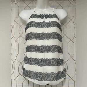 EXPRESS white and black lace print tie back blouse Size XS